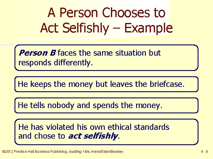 A Person Chooses to Act Selfishly – Example Person B faces the same situation