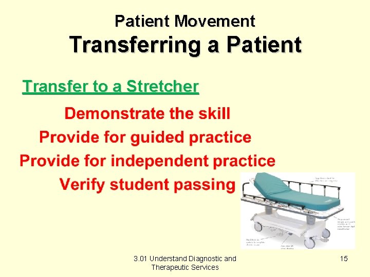 Patient Movement Transferring a Patient Transfer to a Stretcher 3. 01 Understand Diagnostic and Patient Movement Transferring a Patient Transfer to a Stretcher 3. 01 Understand Diagnostic and