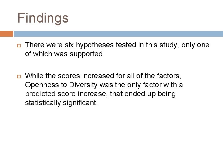 Findings There were six hypotheses tested in this study, only one of which was