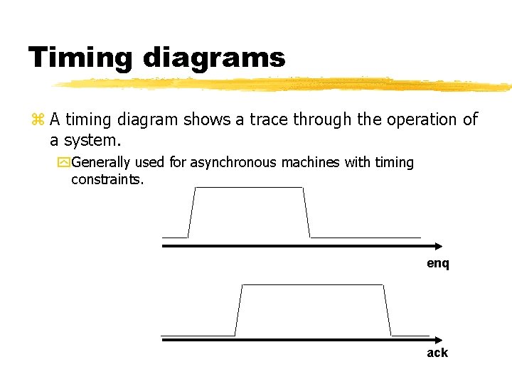 Timing diagrams A timing diagram shows a trace through the operation of a system.