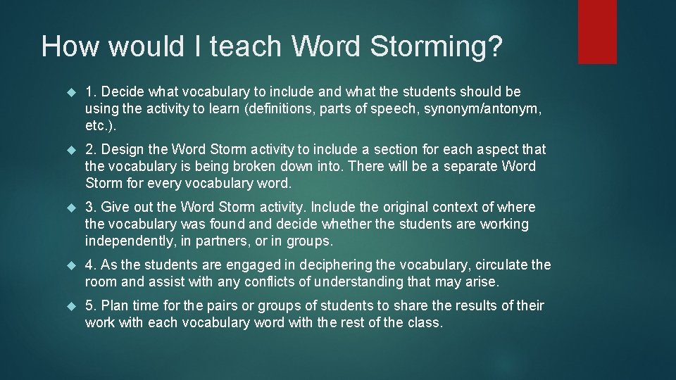 Word Storm Activity A CONTENT LITERACY TOOL BY