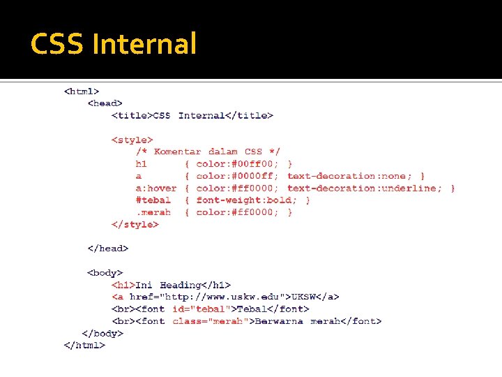 CSS Internal CSS Internal