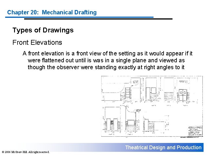 Chapter 20: Mechanical Drafting Types of Drawings Front Elevations A front elevation is a