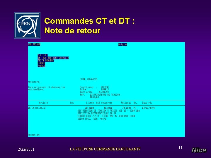 Commandes CT et DT : Note de retour 2/22/2021 LA VIE D’UNE COMMANDE DANS