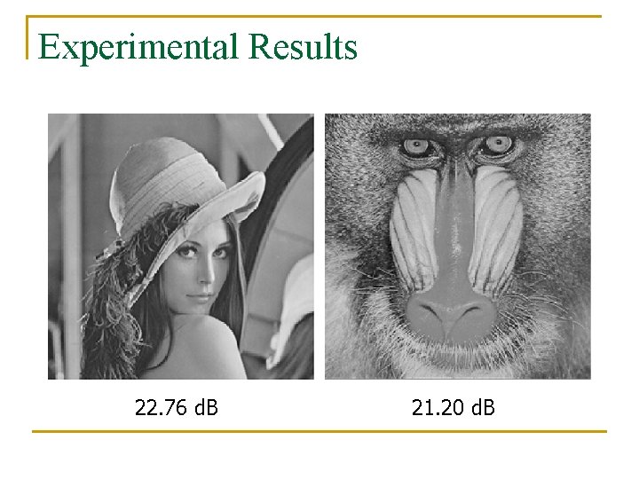 Experimental Results 22. 76 d. B 21. 20 d. B 