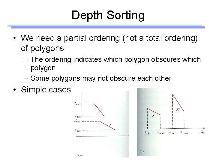 Depth Sorting • We need a partial ordering (not a total ordering) of polygons