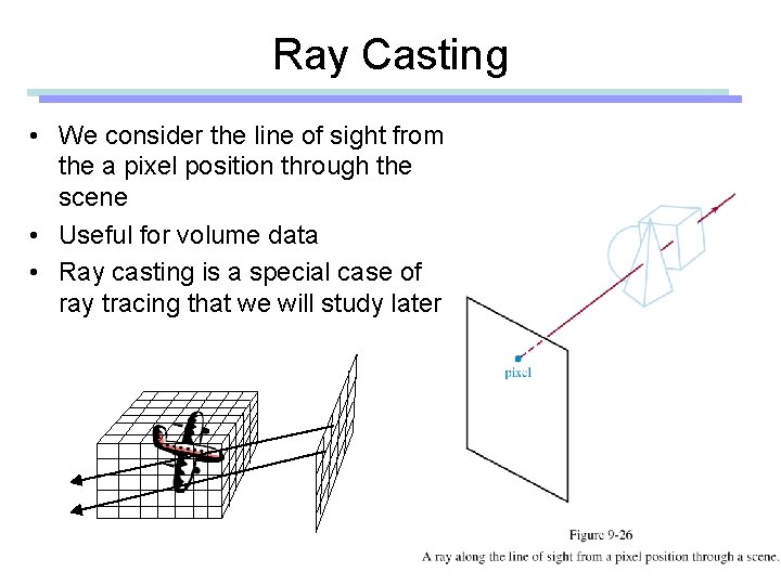 Ray Casting • We consider the line of sight from the a pixel position