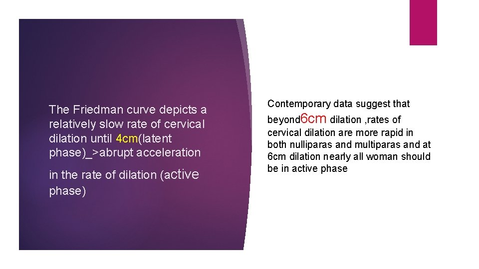 The Friedman curve depicts a relatively slow rate of cervical dilation until 4 cm(latent