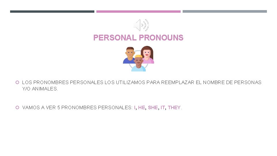 PERSONAL PRONOUNS LOS PRONOMBRES PERSONALES LOS UTILIZAMOS PARA REEMPLAZAR EL NOMBRE DE PERSONAS Y/O