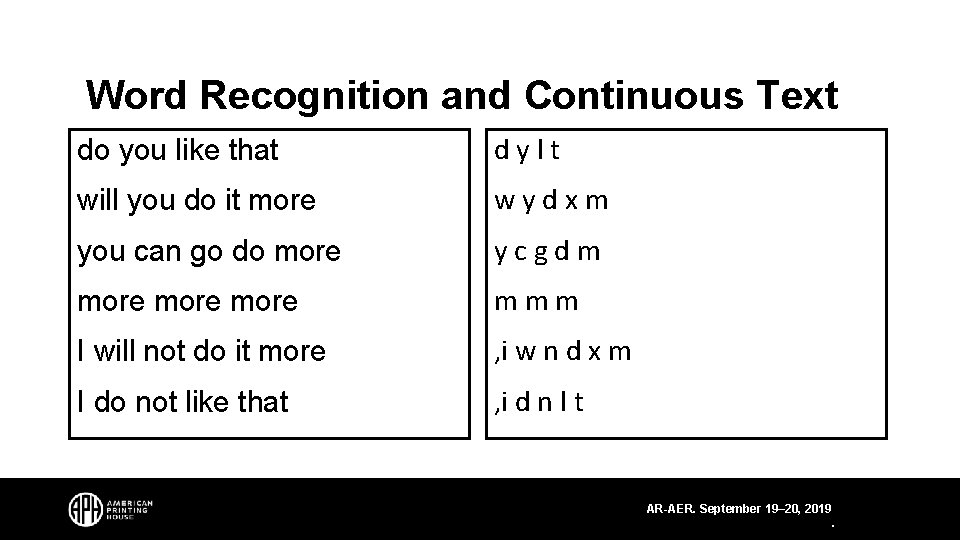Word Recognition and Continuous Text do you like that dylt will you do it