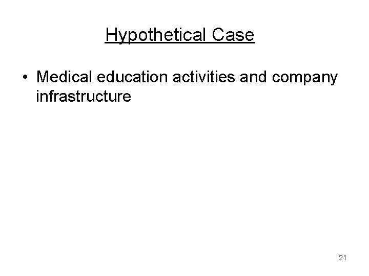 Hypothetical Case • Medical education activities and company infrastructure 21 