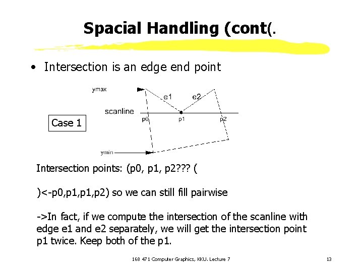 Spacial Handling (cont(. • Intersection is an edge end point Case 1 Intersection points: