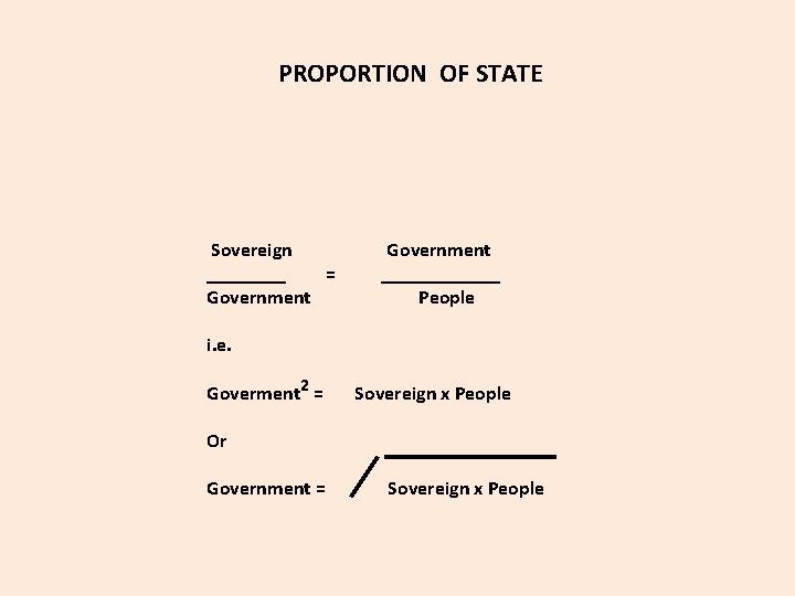 PROPORTION OF STATE Sovereign ____ = Government ______ People i. e. Goverment 2 =
