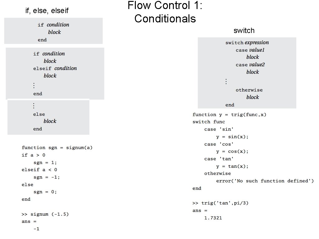 if, elseif Flow Control 1: Conditionals switch 