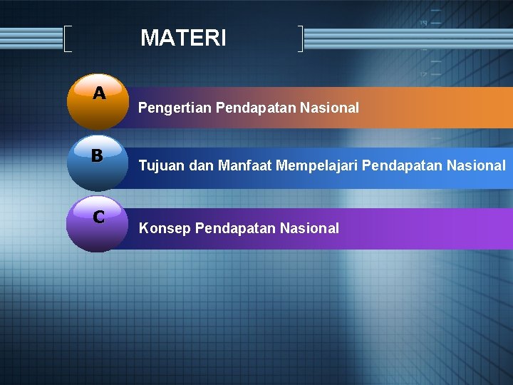 MATERI A B C Pengertian Pendapatan Nasional Tujuan dan Manfaat Mempelajari Pendapatan Nasional Konsep