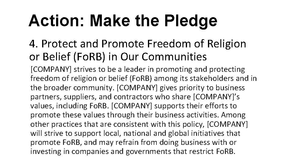 Action: Make the Pledge 4. Protect and Promote Freedom of Religion or Belief (Fo.