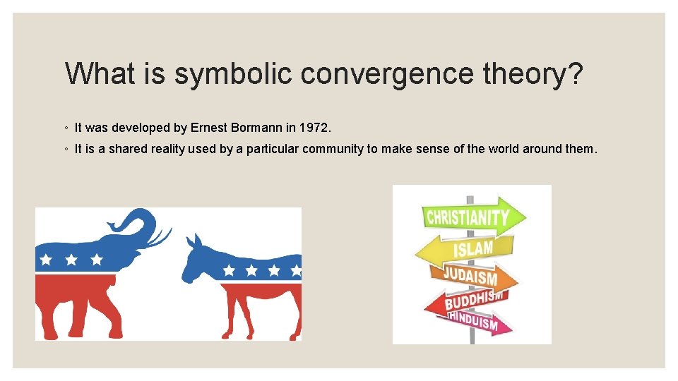 What is symbolic convergence theory? ◦ It was developed by Ernest Bormann in 1972.