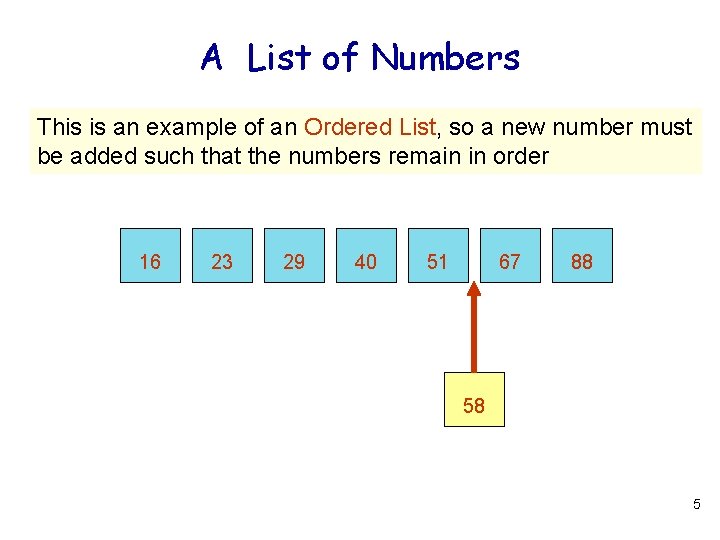 A List of Numbers This is an example of an Ordered List, so a