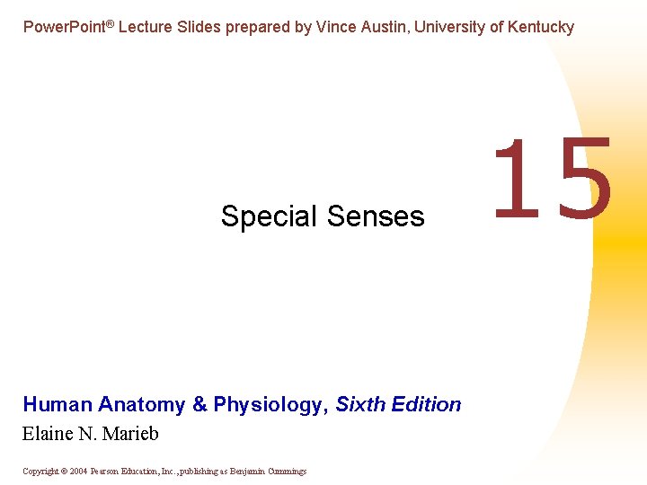 Power. Point® Lecture Slides prepared by Vince Austin, University of Kentucky Special Senses Human