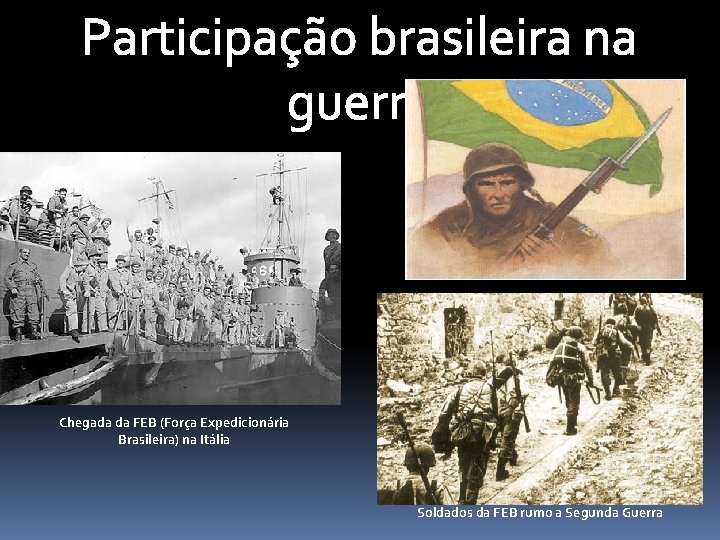 Participação brasileira na guerra Chegada da FEB (Força Expedicionária Brasileira) na Itália Soldados da