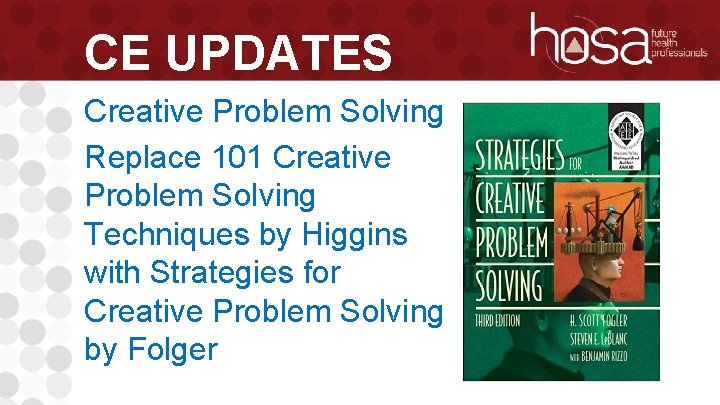 CE UPDATES Creative Problem Solving Replace 101 Creative Problem Solving Techniques by Higgins with