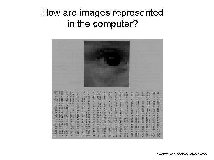 How are images represented in the computer? courstey UNR computer vision course 