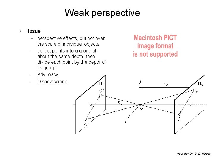 Weak perspective • Issue – perspective effects, but not over the scale of individual