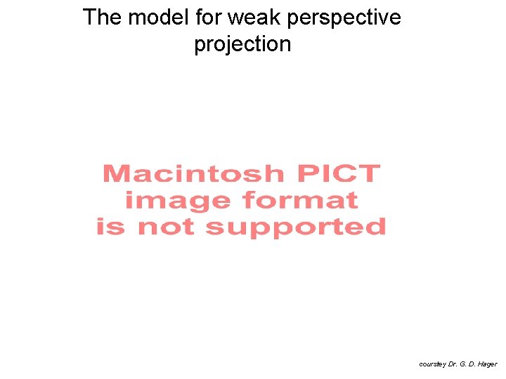 The model for weak perspective projection courstey Dr. G. D. Hager 