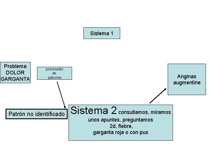 Sistema 1 Problema DOLOR GARGANTA procesador de patrones Patrón no identificado Anginas augmentine Sistema