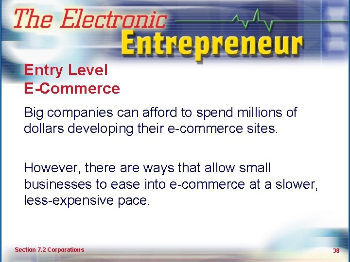 Types of Business Ownership Entry Level E-Commerce Big companies can afford to spend millions