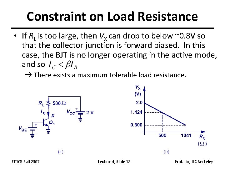 Constraint on Load Resistance • If RL is too large, then VX can drop