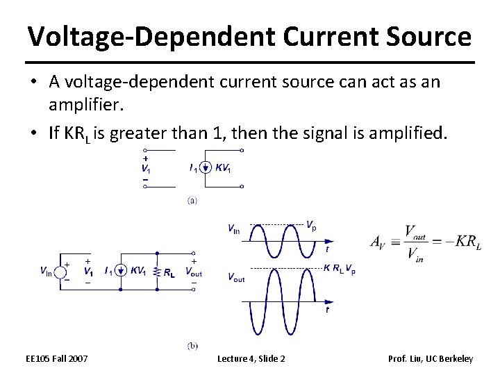 Voltage-Dependent Current Source • A voltage-dependent current source can act as an amplifier. •