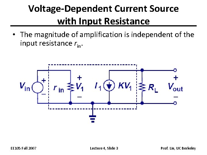 Voltage-Dependent Current Source with Input Resistance • The magnitude of amplification is independent of