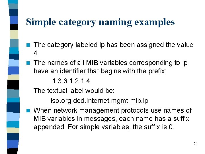 Simple category naming examples The category labeled ip has been assigned the value 4.