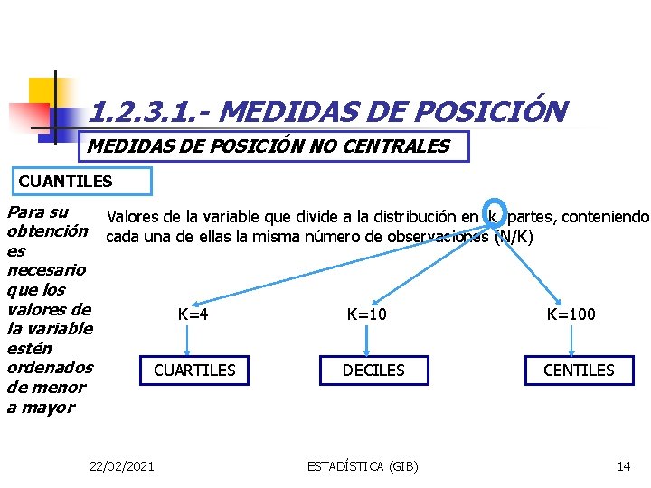 1. 2. 3. 1. - MEDIDAS DE POSICIÓN NO CENTRALES CUANTILES Para su Valores