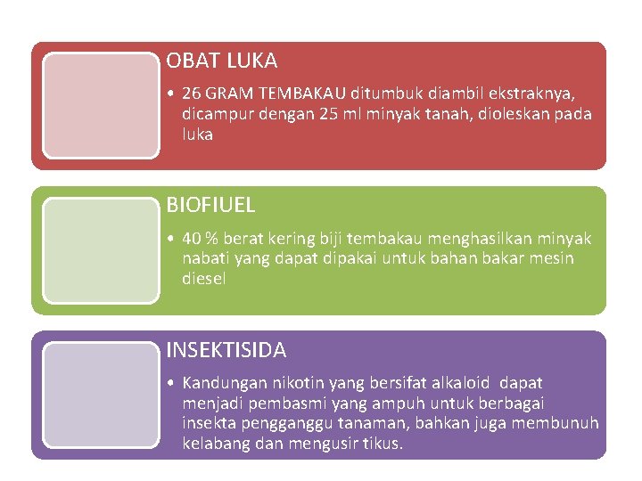 OBAT LUKA • 26 GRAM TEMBAKAU ditumbuk diambil ekstraknya, dicampur dengan 25 ml minyak