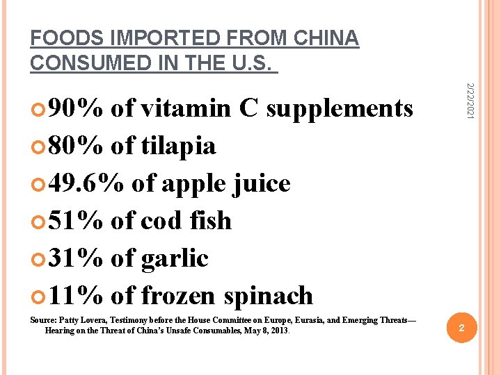 FOODS IMPORTED FROM CHINA CONSUMED IN THE U. S. 2/22/2021 90% of vitamin C