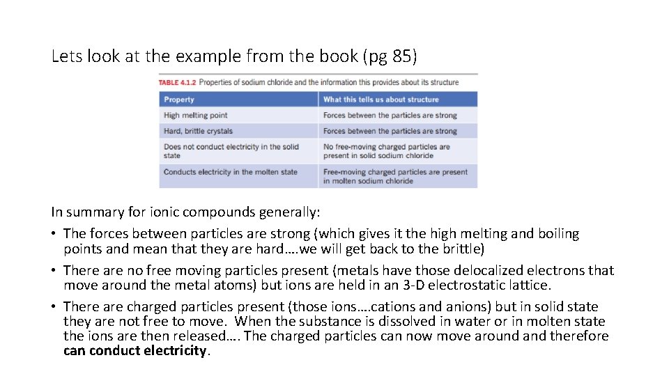 Lets look at the example from the book (pg 85) In summary for ionic Lets look at the example from the book (pg 85) In summary for ionic