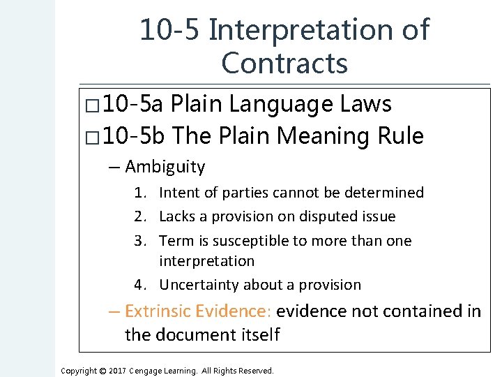 10 -5 Interpretation of Contracts � 10 -5 a Plain Language Laws � 10