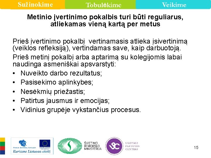 Sužinokime Metinio įvertinimo pokalbis turi būti reguliarus, atliekamas vieną kartą per metus Prieš įvertinimo