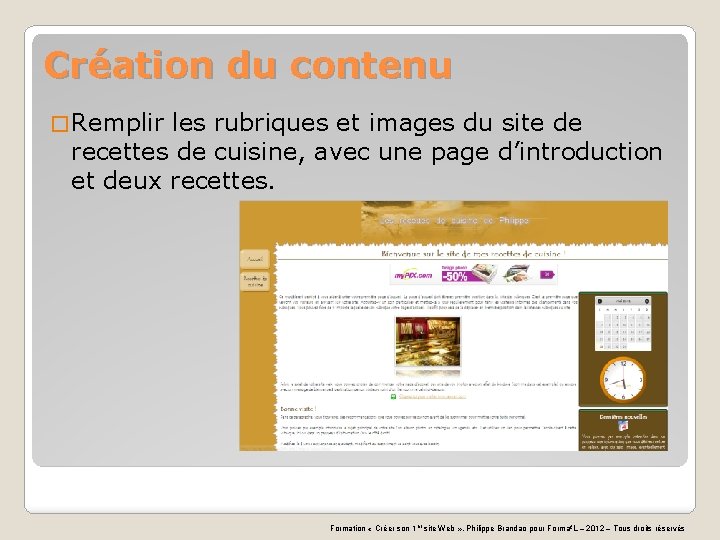 Création du contenu � Remplir les rubriques et images du site de recettes de