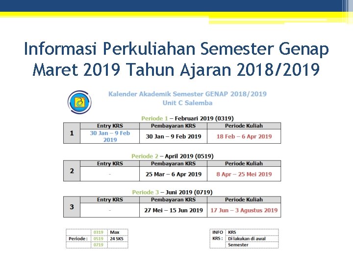 Informasi Perkuliahan Semester Genap Maret 2019 Tahun Ajaran 2018/2019 