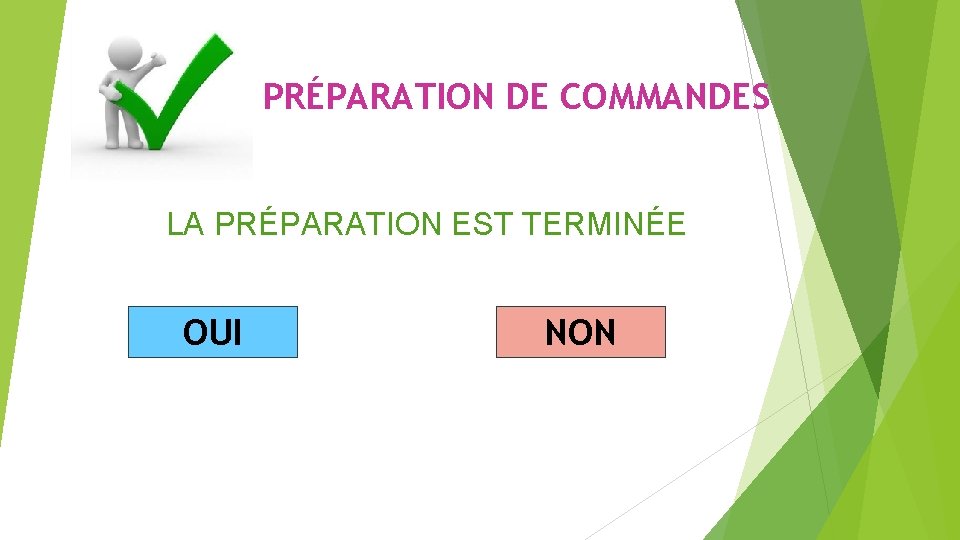 PRÉPARATION DE COMMANDES LA PRÉPARATION EST TERMINÉE OUI NON 