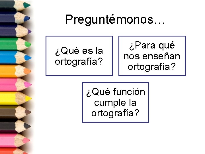 Preguntémonos… ¿Qué es la ortografía? ¿Para qué nos enseñan ortografía? ¿Qué función cumple la
