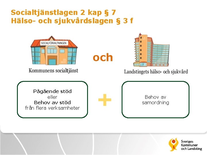 Socialtjänstlagen 2 kap § 7 Hälso- och sjukvårdslagen § 3 f och Pågående stöd