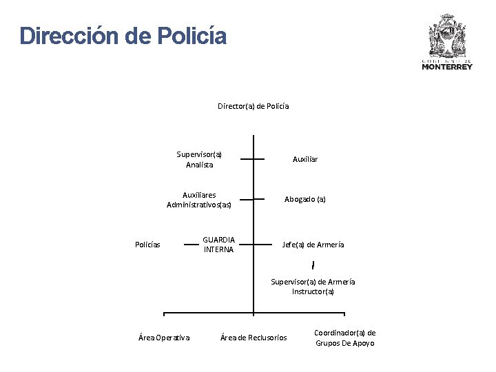 Dirección de Policía Director(a) de Policía Supervisor(a) Analista Auxiliares Administrativos(as) Abogado (a) Policías GUARDIA