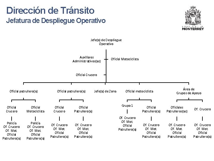 Dirección de Tránsito Jefatura de Despliegue Operativo Jefe(a) de Despliegue Operativo Auxiliares Administrativos(as) Oficial