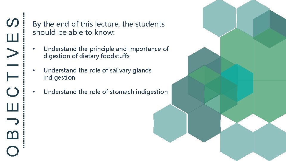 OBJECTIVES By the end of this lecture, the students should be able to know: