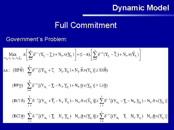 Dynamic Model Full Commitment Government´s Problem: 