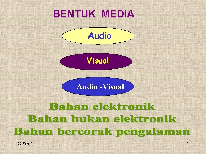 BENTUK MEDIA Audio Visual Audio -Visual 22 -Feb-21 9 